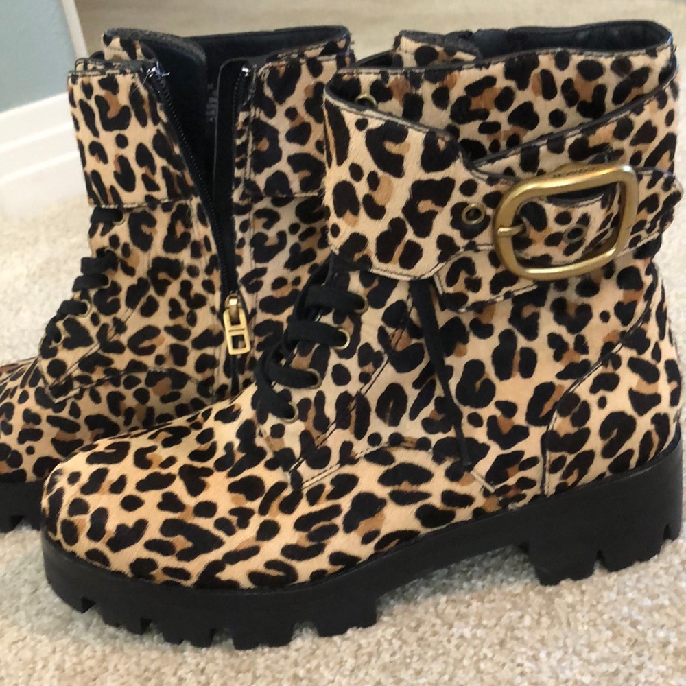 Coach Lucy Leopard print calf hair combat boots - Picture 2 of 11